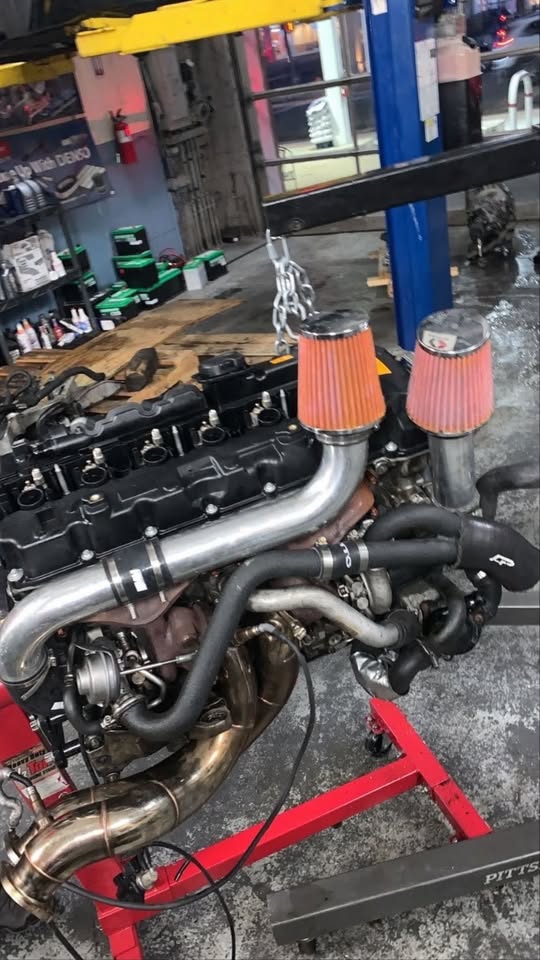 Performance engine build on the lift at BMW Experts LLC